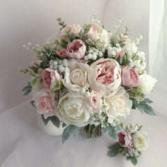White Blush Rose Peony Bouquet