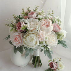 Artificial White Blush Rose Peony Bouquet Wedding Bouquet