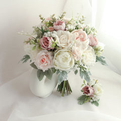 White Blush Rose Peony Bouquet