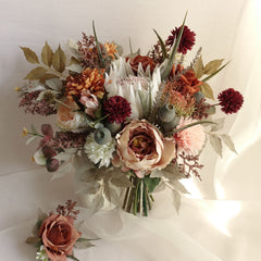 Artificial Blush Cream Rust Burgundy Native King Protea Bouquet