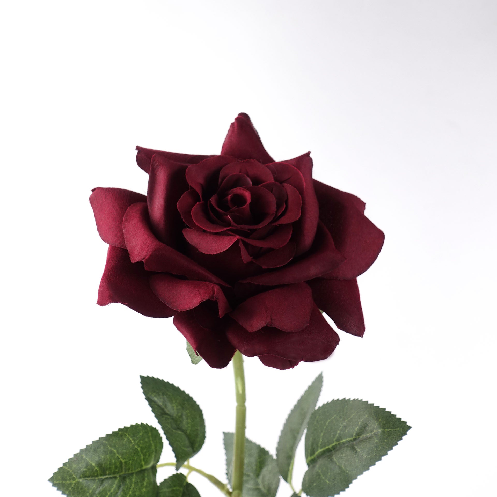 Artificial Single Rose Stem In Burgundy Flower