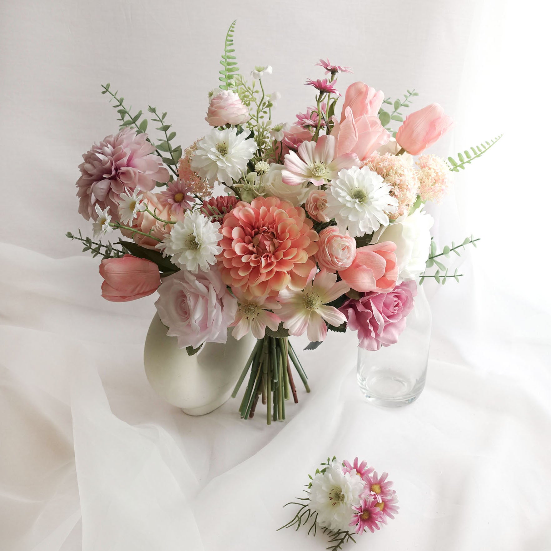 Artificial Dahlia Tulip Rose Wedding Bouquet Pink peach bouquet