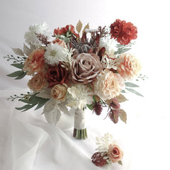 Artificial Rust Mauve Dusty Peach Protea Rose Bouquet