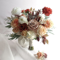 Rust Mauve Dusty Peach Protea Rose Bouquet