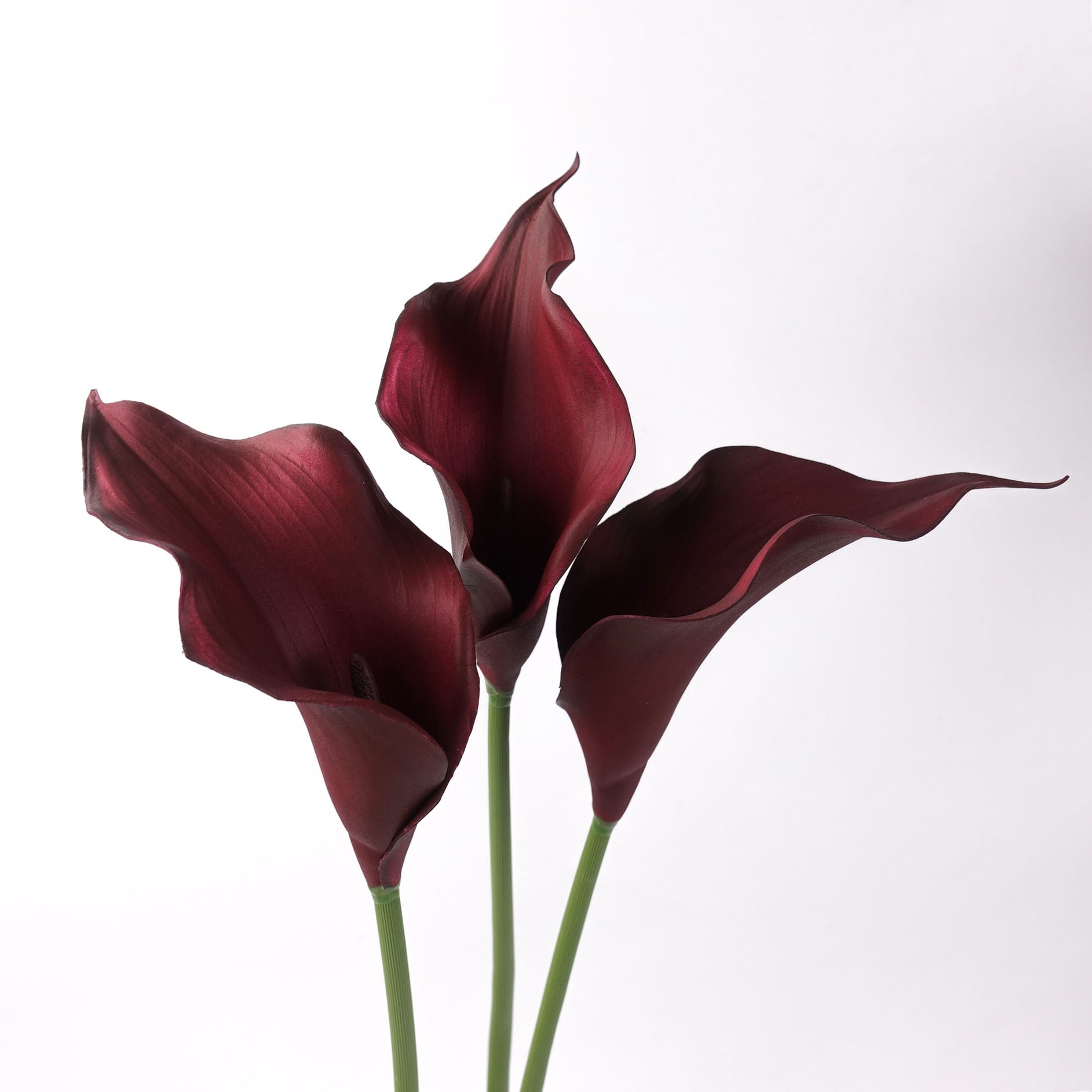 artificial 3pcs Burgundy Real-touch Calla Lily Stems 60cmH
