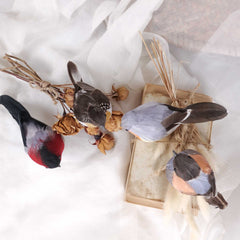 Set of 4 Artificial Birds with Real Feather on Clip