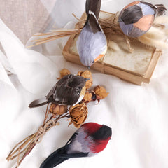 Set of 4 Artificial Birds with Real Feather on Clip