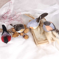 Set of 4 Artificial Birds with Real Feather on Clip