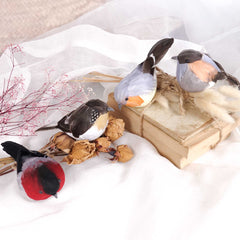 Set of 4 Artificial Birds with Real Feather on Clip