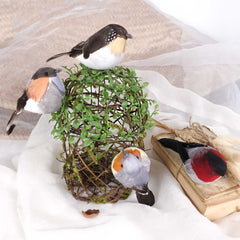 Set of 4 Artificial Birds with Real Feather on Clip