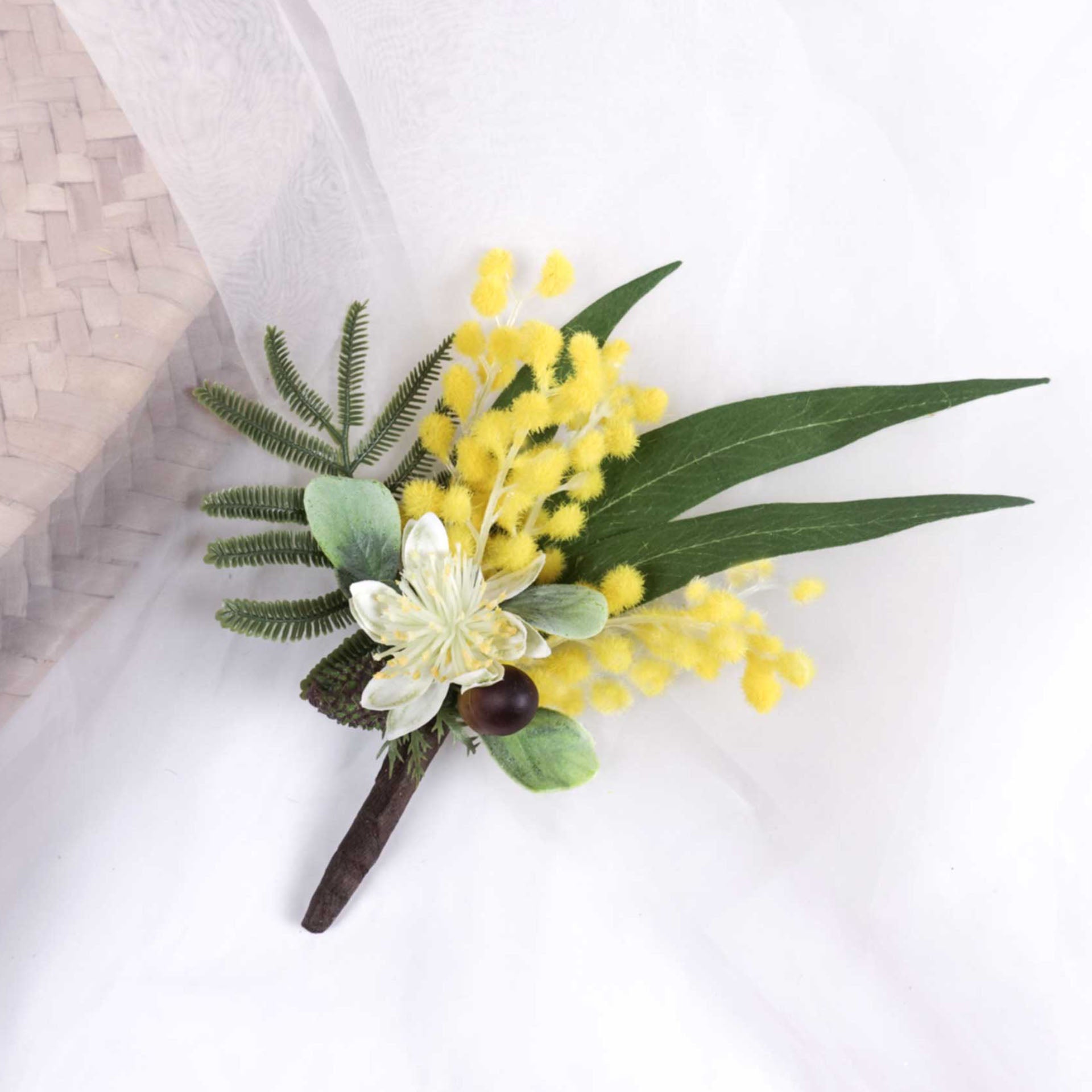 Artificial Groom Buttonhole Wattle Boutonniere Wedding Boutonniere Buttonhole Pinhole