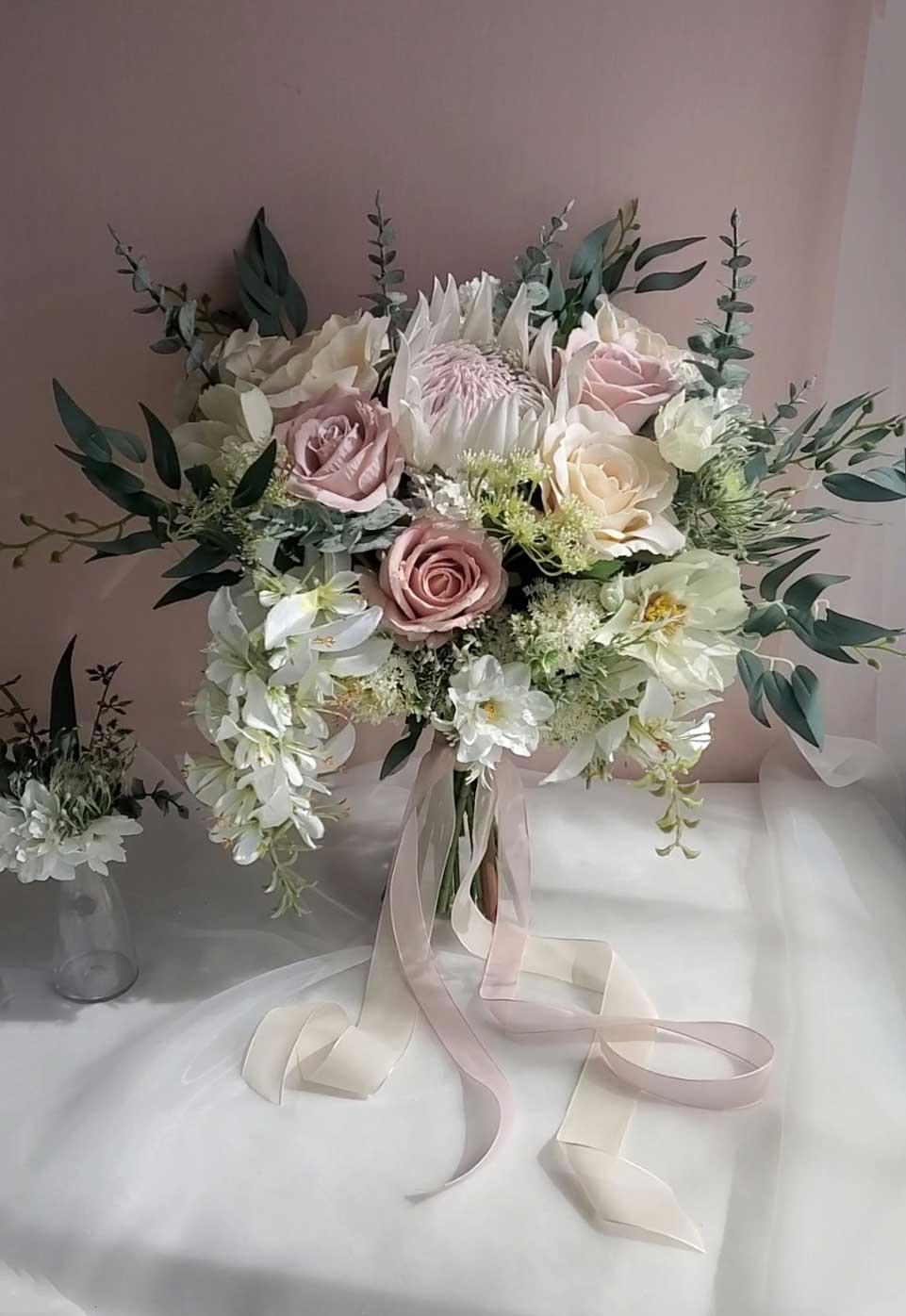 Native King Protea Rose Bouquet and Matching Boutonniere