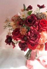 Red Rose Dahlia Bouquet and Matching Boutonniere