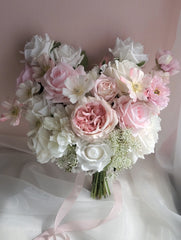 Real-touch White Pink Rose Bouquet 40cmW x 45cmH