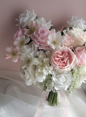 Real-touch White Pink Rose Bouquet 40cmW x 45cmH