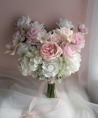 Real-touch White Pink Rose Bouquet 40cmW x 45cmH