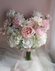 Real-touch White Pink Rose Bouquet 40cmW x 45cmH