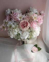 Real-touch White Pink Rose Bouquet 40cmW x 45cmH