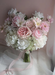 Real-touch White Pink Rose Bouquet 40cmW x 45cmH