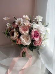 Pastel Pink White Rose Bouquet 40cmW x 45cmH