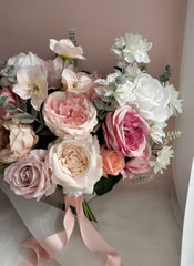 Pastel Pink White Rose Bouquet 40cmW x 45cmH