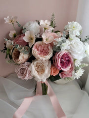 Pastel Pink White Rose Bouquet 40cmW x 45cmH