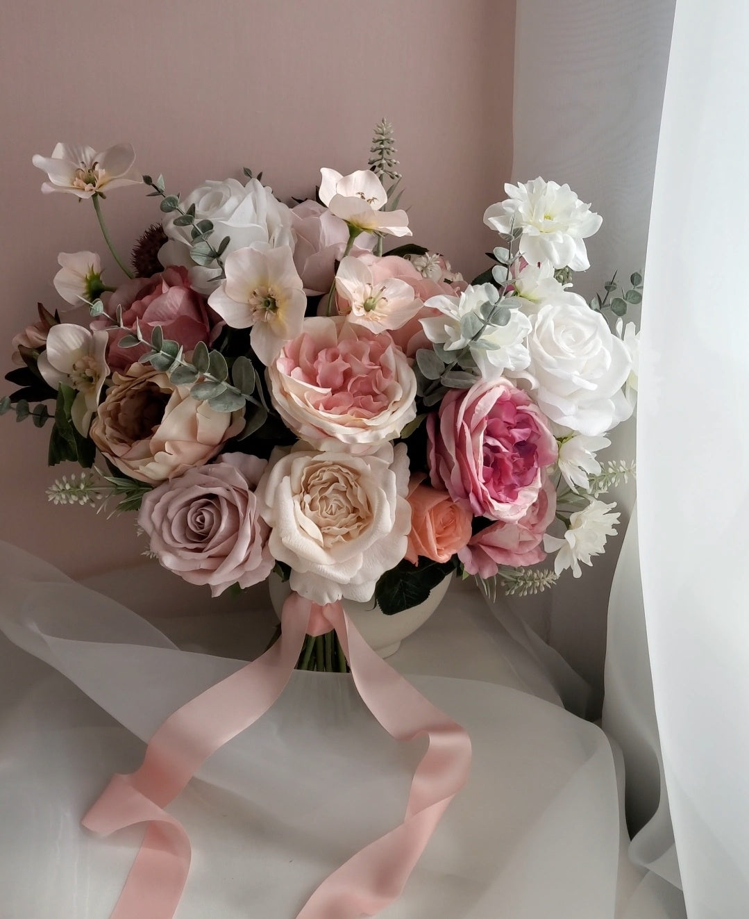 Pastel Pink White Rose Bouquet 40cmW x 45cmH