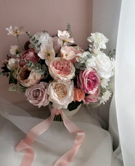 Pastel Pink White Rose Bouquet 40cmW x 45cmH