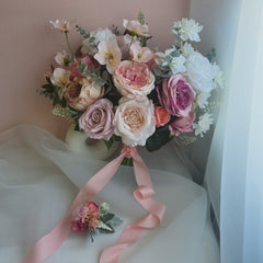 Pastel Pink White Rose Bouquet 40cmW x 45cmH