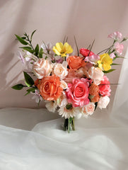 Orange Rose Pink Bouquet 35cmW