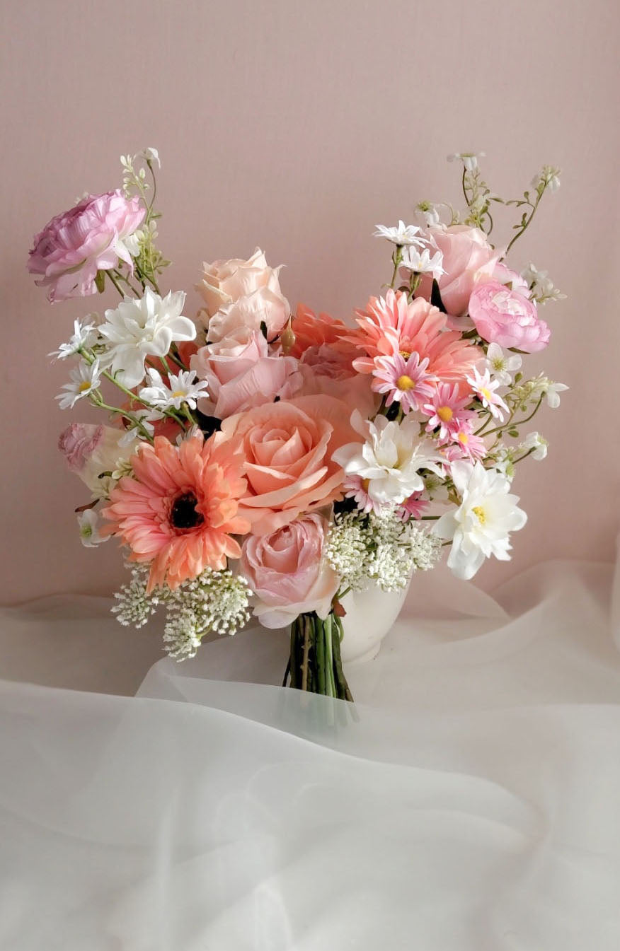 Peach Pink Rose Ranunculus Bouquet 35cmW