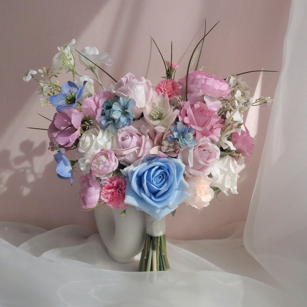 Pastel Pink Blue Rose Bouquet 35cmW