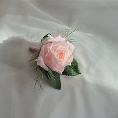 Real-touch White Pink Rose Wedding Bouquet 38cmW