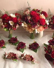 Dahlia Peony Rose Red Bouquet 36cmW x 45cmH