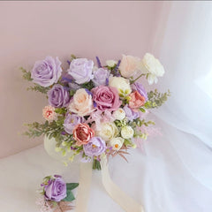 Pastel Purple Pink White Rose Ranunculus Wedding Bouquet