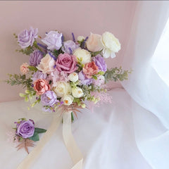 Pastel Purple Pink White Rose Ranunculus Wedding Bouquet