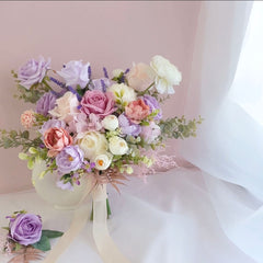 Pastel Purple Pink White Rose Ranunculus Wedding Bouquet