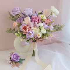 Pastel Purple Pink White Rose Ranunculus Wedding Bouquet