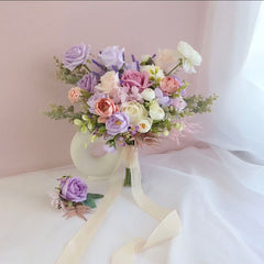 Pastel Purple Pink White Rose Ranunculus Wedding Bouquet