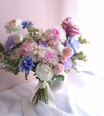 Pastel Pink Blue Purple White Rose Ranunculus Wedding Bouquet