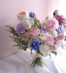 Pastel Pink Blue Purple White Rose Ranunculus Wedding Bouquet