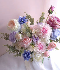 Pastel Pink Blue Purple White Rose Ranunculus Wedding Bouquet