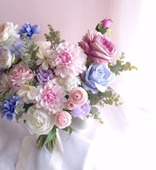 Pastel Pink Blue Purple White Rose Ranunculus Wedding Bouquet