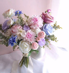 Pastel Pink Blue Purple White Rose Ranunculus Wedding Bouquet