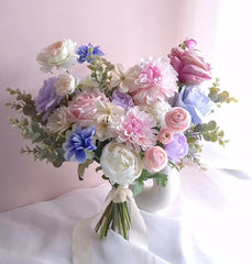 Pastel Pink Blue Purple White Rose Ranunculus Wedding Bouquet