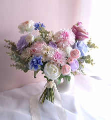 Pastel Pink Blue Purple White Rose Ranunculus Wedding Bouquet