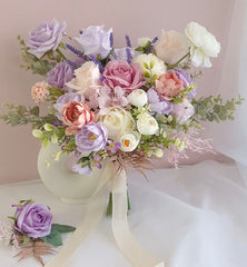 Pastel Purple Pink White Rose Ranunculus Wedding Bouquet