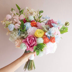 Pastel Rose Dahlia Ranunculus Wedding Bouquet 38cmW