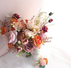 Pink Mauve Rust Rose Wedding Bouquet 38cmW