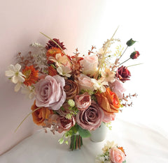 Pink Mauve Rust Rose Wedding Bouquet 38cmW